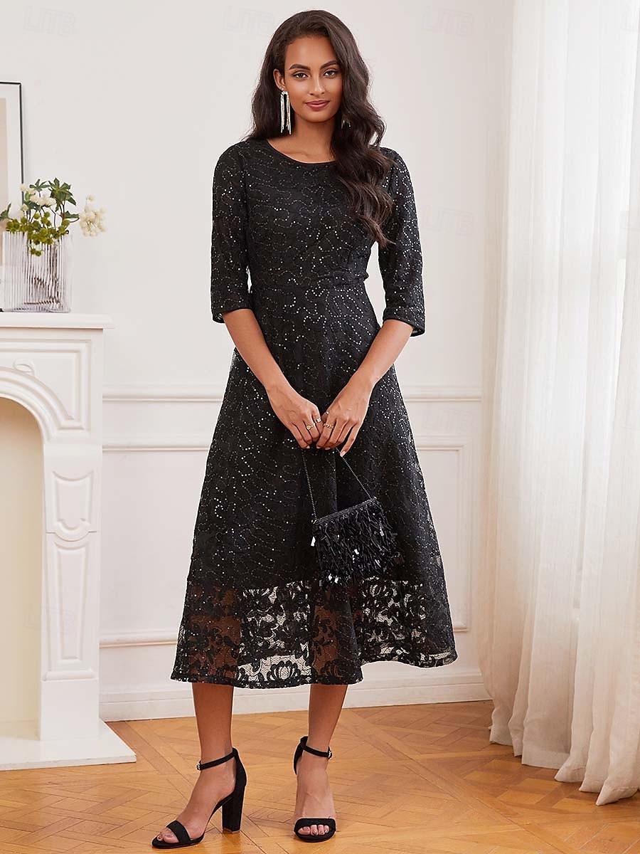 robe noire Robe unie Femme Robe mi-longue Maille Plein Air Rendez-vous Décontractées Col Ras du Cou Manches 3/4 Ample Noir S M L XL 2XL de 2025 ? $21.59 –P8