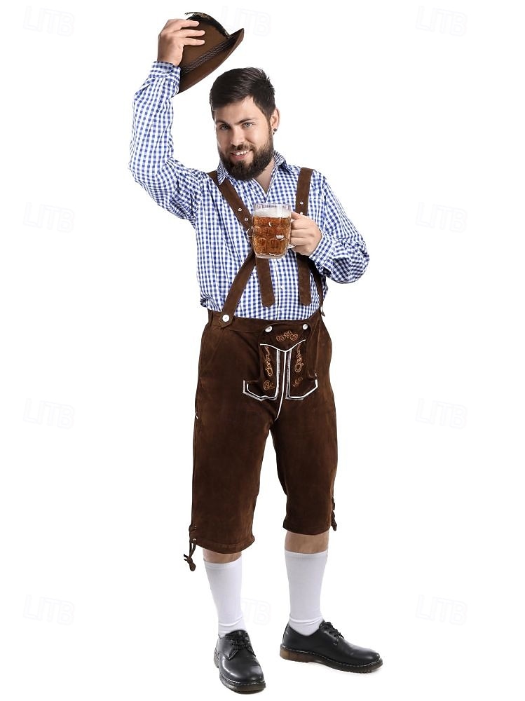 Oktoberfest Lederhosen Koszula alpejski kapelusz Bawaria bawarski Niemiecki Monachium Łąki Męskie Tkanina w stylu tradycyjnym Bluzka Szorty Kapelusz 2026 - $77.99 –P8