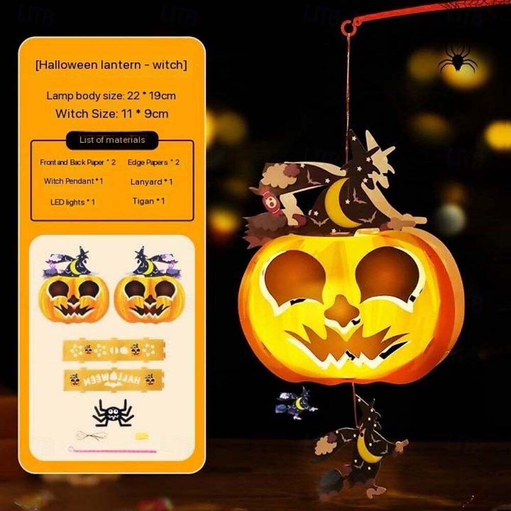 decorazioni lanterna zucca di Halloween - luce notturna fai da te, oggetti di scena fatti a mano, lanterna portatile per bambini per giochi in costume, allestimento per atmosfera festosa del 2025 a $9.99 –P2