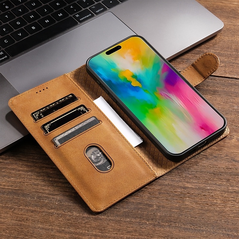 2025年 電話 ケース 用途 iPhone 16 Pro Max プラス iPhone 15 14 Pro Max Plus iPhone 13 12 11 Pro Max Mini ウォレットカードケース スタンド付き 磁石バックル カード挿入口 レトロ風 TPU PUレザー  コレクション – €14.12 –P3