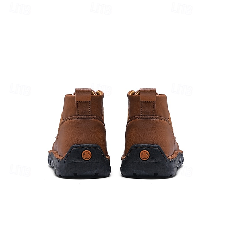 botins masculinos de couro sintético marrom com costura artesanal, tira e fivela para um estilo casual e ao ar livre de 2025 por $54.99 –P4