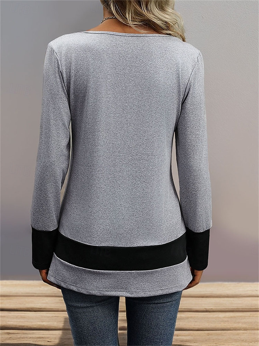 Dames Overhemd Blouse Effen Kleur Basic Casual Lange mouw V-hals Normale tops Dagelijks Lapwerk Knop Grijs Herfst Winter 2025 - $29.99 –P3