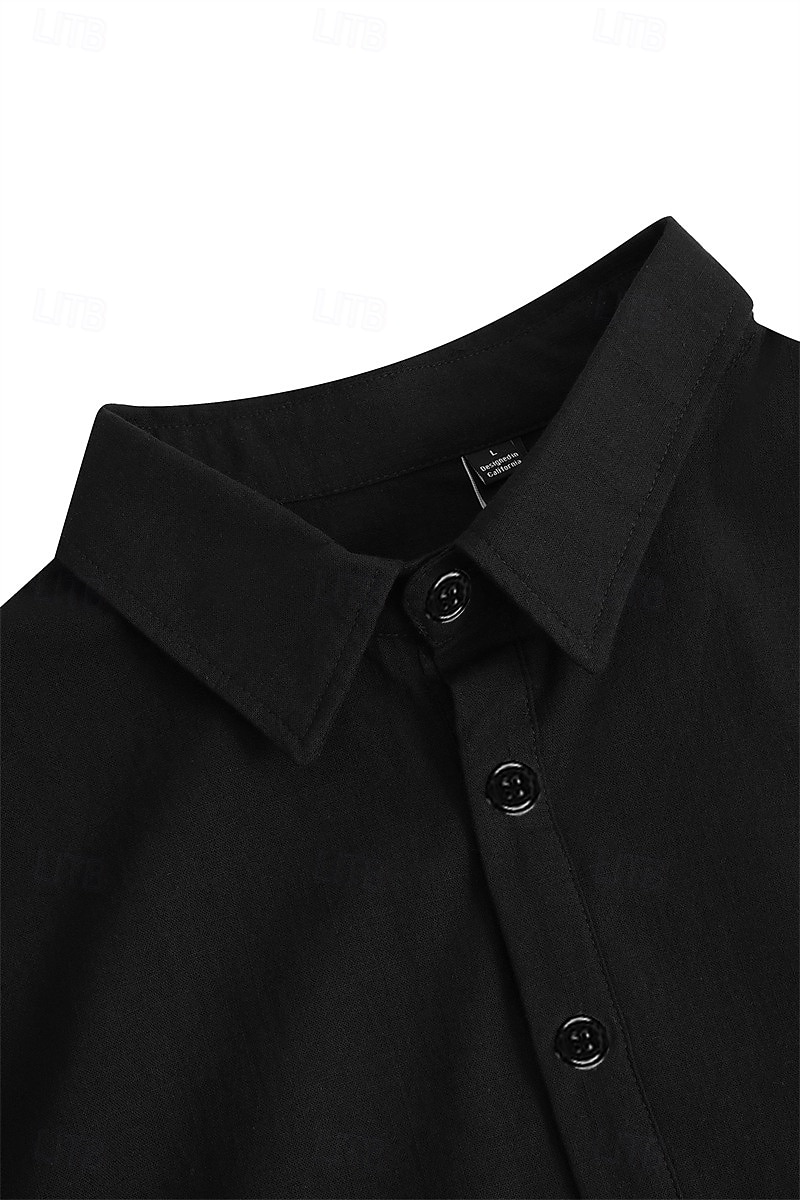 Men's Shirt Linen Shirt Summer Shirt Beach Wear Casual Shirt Button Up Shirt Plain Vacation Casual Black White Pink Blue Long Sleeve Lapel Spring & Summer Clothing Apparel 2025 - $23.99 –P1