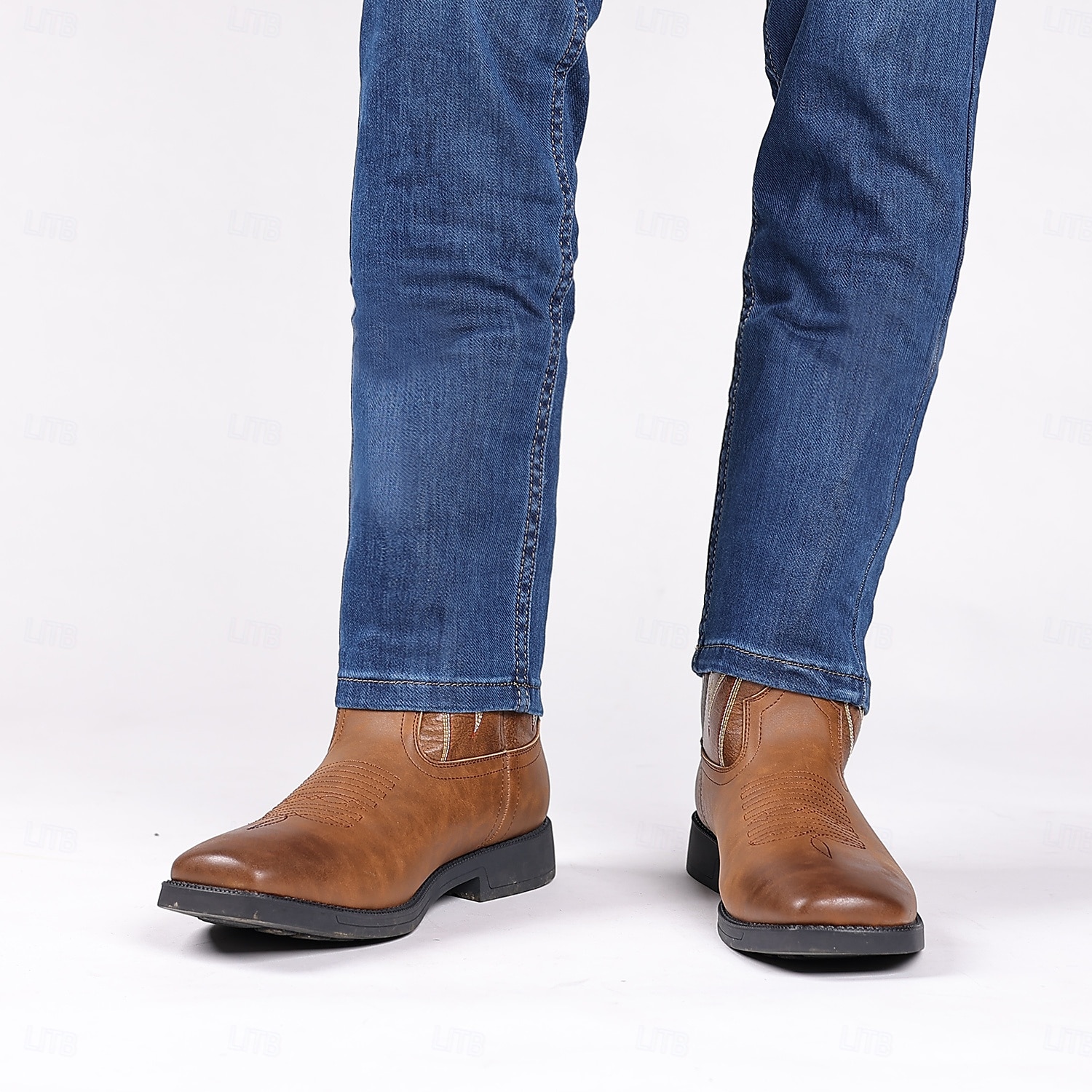 bottes de cowboy western marron pour hommes - similicuir avec détails brodés pour un style extérieur classique de 2025 ? $64.99 –P3