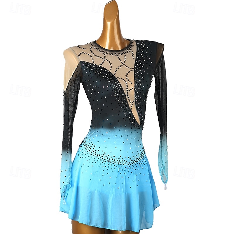 Kunstschaatsjurk Dames Voor meisjes Schaatsen Jurken Waterblauw Rood Zwart / blauw Lapwerk Open achterkant Netstof Spandex Hoge Elasticiteit Opleiding Oefenen Professioneel Kunstschaatskleding 2025 - $169.99 –P11