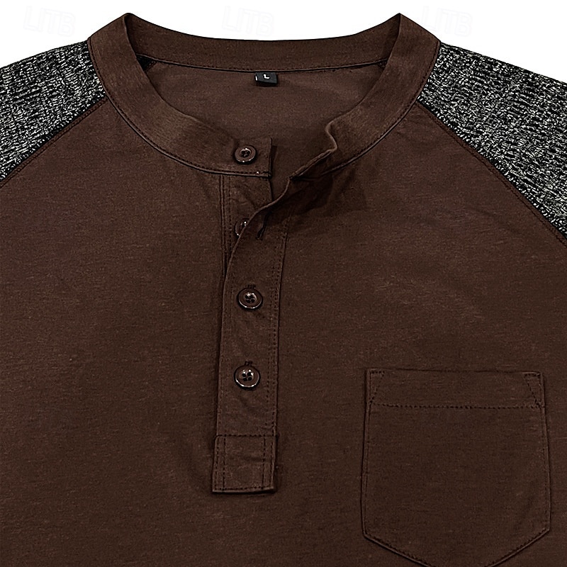 Herren T-Shirt mit Knöpfen T Shirt Henley Hemd T-Shirt Langarm Henley Frühling & Herbst Farbblock Mode Designer Basic Patchwork Urlaub Straße Ausgehen Königliches Blau Blau Armeegrün Top T-Shirt für 2025 - $32.99 –P19