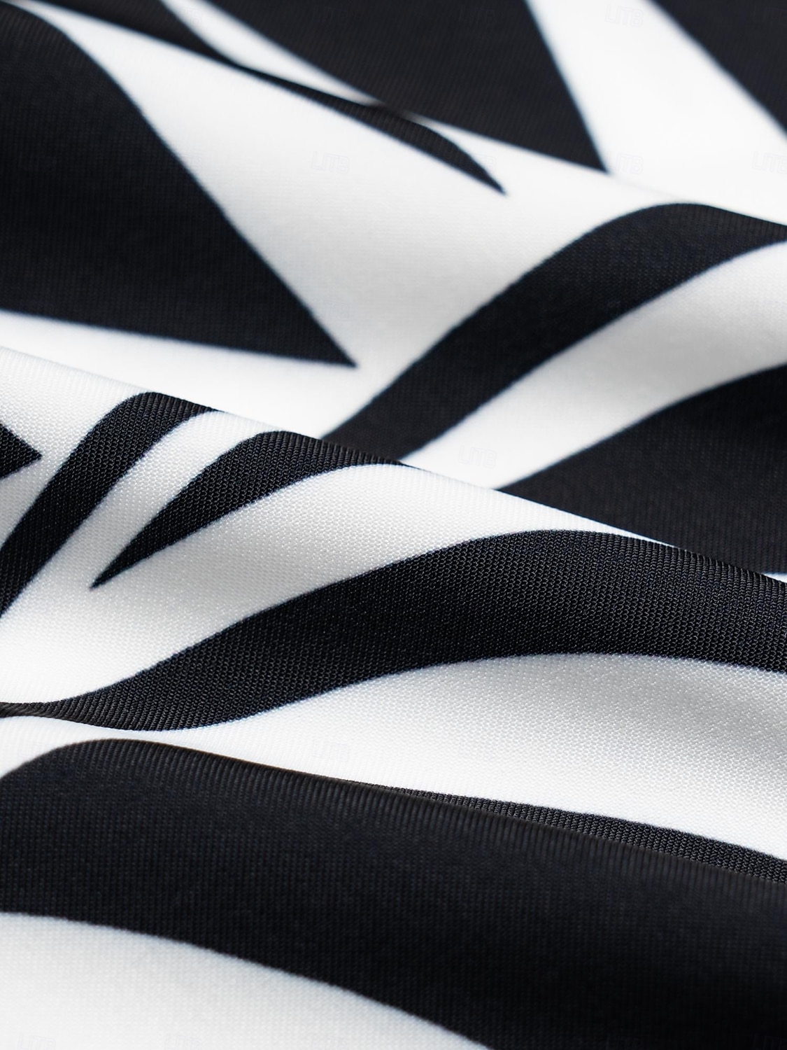 camicetta da donna nera collo alto raso stampa geometrica polsini svasati manica vacanza casual quotidiano primavera estate autunno del 2025 a $61.99 –P14