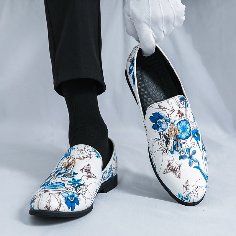 mocassins à imprimé floral pour hommes avec détails à pompons - chaussures habillées à enfiler de style vintage pour les occasions formelles de 2025 ? $54.99 –P1