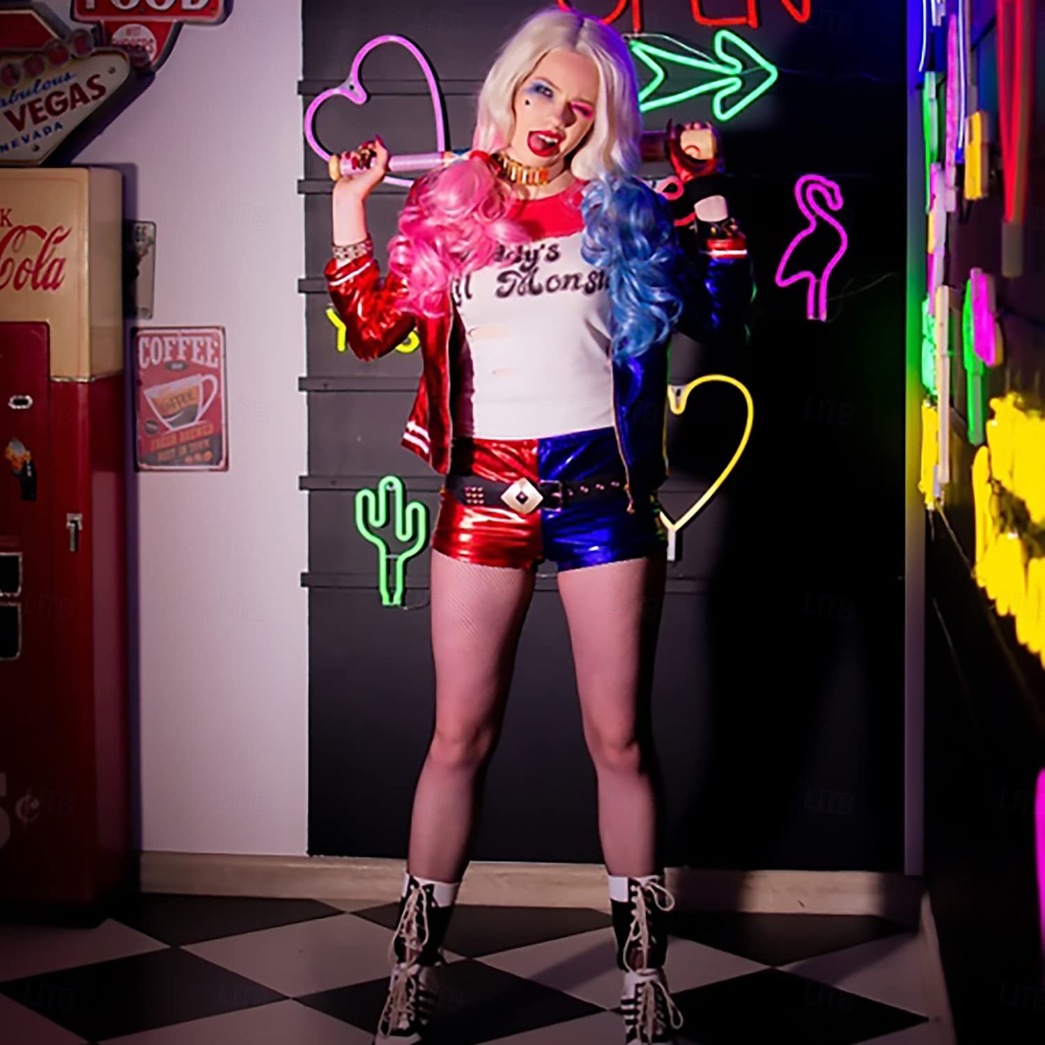 Disfraces de harley quinn, conjunto de 13 piezas, joker 2, escuadrón suicida, disfraz de payaso, trajes con pelucas, accesorios bordados, película para niñas, cosplay, halloween, carnaval, fiesta de actuación 2025 - $86.99 –P4