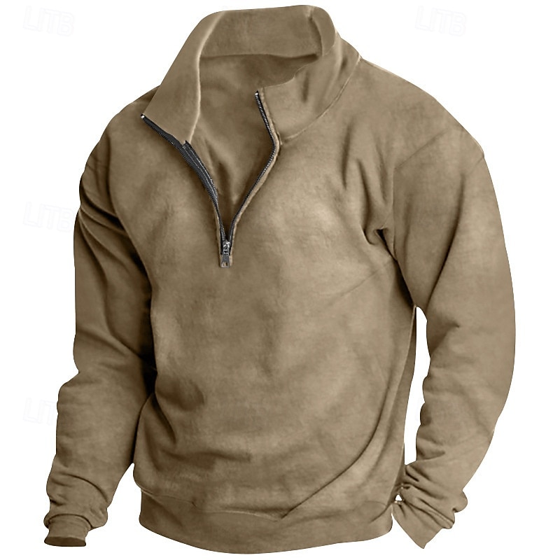 Men's Sweatshirt Polar Fleece Quarter Zip Sweatshirt Apricot Black White Wine Red Half Zip Plain Sports & Outdoor Daily Holiday Streetwear Basic Casual Fall & Winter Clothing Apparel Hoodies 2025 - $28.99 –P12