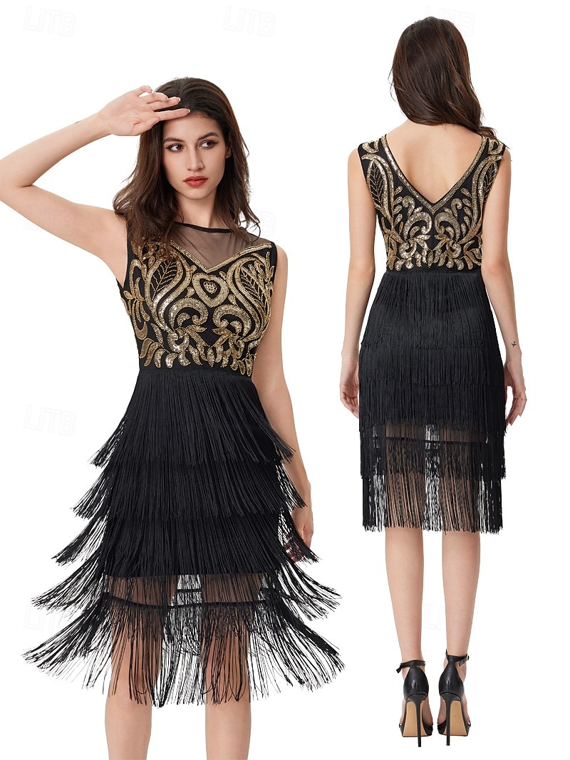 Retró Ordító 20-as évek 1920-as évek Flapper ruha Szerepjáték Jelmezek Felszerelések A nagy Gatsby Esküvői Vendég Flitter Rojt Női Karácsony Mindszentek napja Farsang Halloween Buli / Este Esküvői 2025 - $95.99 –P1