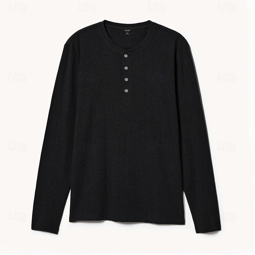 Miesten T-paita Pitkähihainen Henley Syksy Yhtenäinen väri Päivittäin Urheilu ja ulkoilu Napit Crewneck ulko- Lahja Kausaliteetti Musta Harmaa Top T-paita miehille 2025 - $22.99 –P3