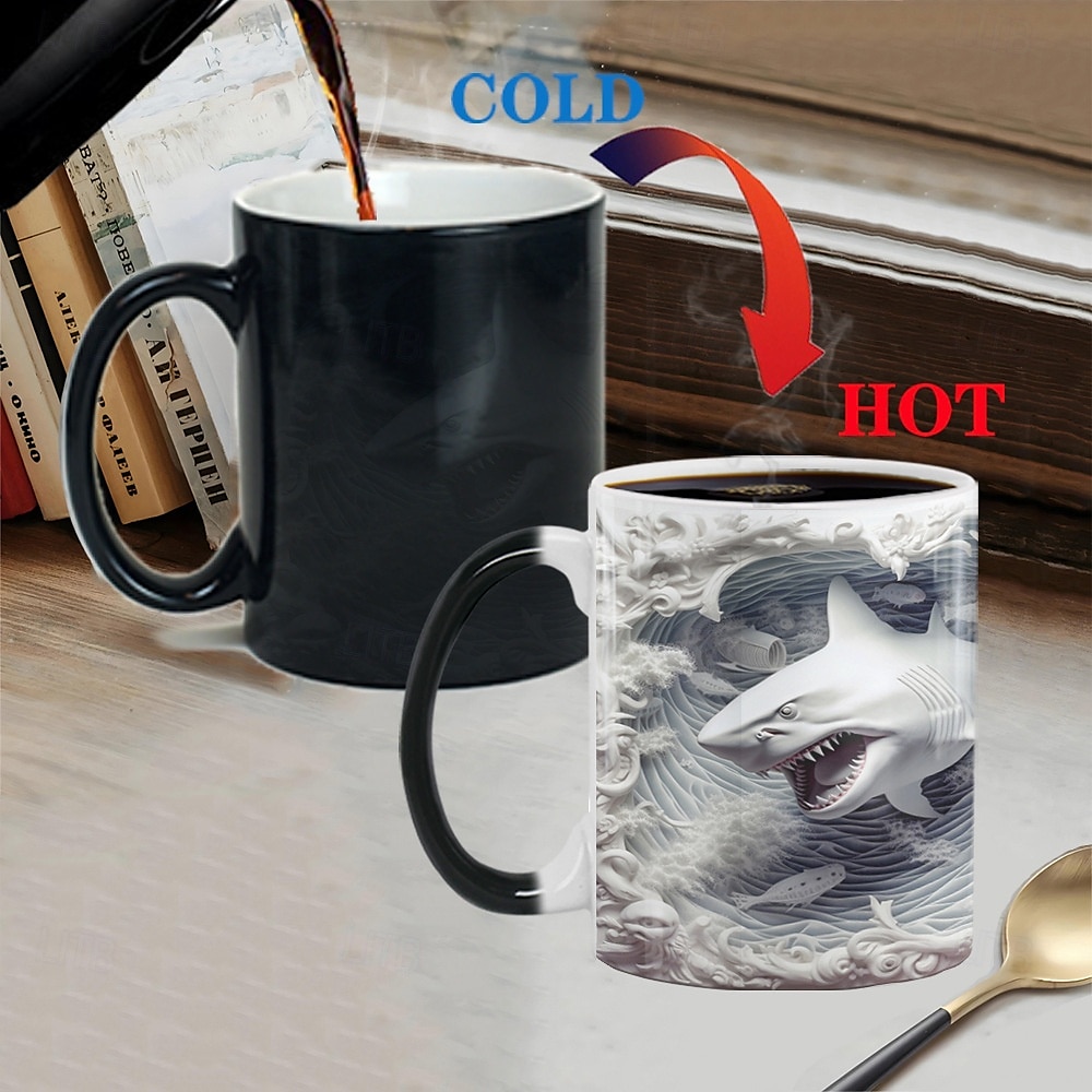 caneca que muda de calor, caneca de cerâmica com ilusão 3D de mudança de calor de tubarão, caneca de café com mudança de cor sensível ao calor de 11 oz, caneca de presente de natal fofa para amantes de 2025 por $16.99 –P7