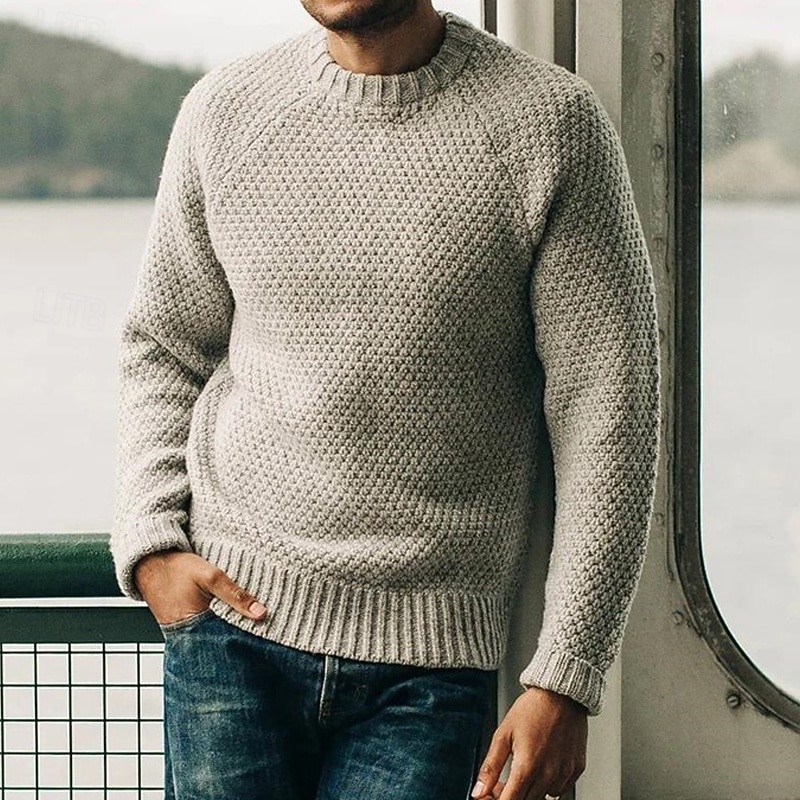 Herren Pullover Strickpullover Gerippt Gehäkelt Stricken Standard Strick Glatt Rundhalsausschnitt Modisch Basic Freizeitskleidung Verabredung Bekleidung Herbst Winter Schwarz Weiß S M L 2026 - $36.99 –P2