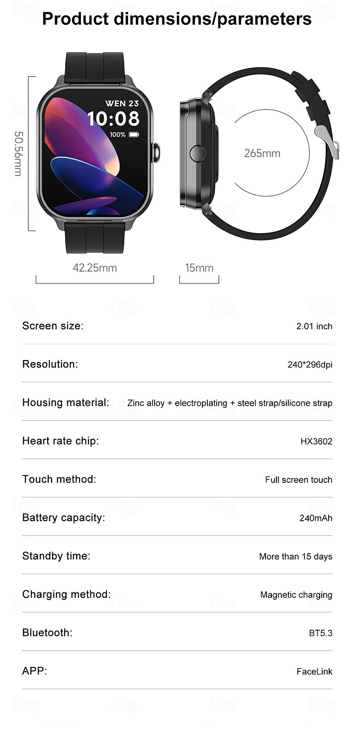 2025年 696 D8PRO スマートウォッチ 2.01 インチ スマートブレスレット ブルートゥース 歩数計 着信通知 睡眠サイクル計測器 と互換性があります Android iOS 男性 ハンドフリーコール メッセージ受信通知 イヤフォン付き時計 IP 67 42mmウォッチケース コレクション – $56.99 –P20