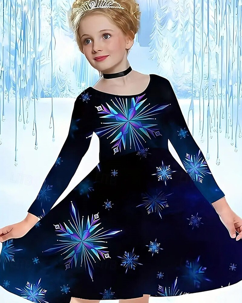 Girls ' 3D Grafika Hópehely Ruha Hópehely ruha Hosszú ujj Nyár Tavasz Vakáció Napi Szabadság Hercegnő gyönyörű Édes Gyerekek 4-12 év hétköznapi ruha A vonalú ruha Térdig érő Normál 2025 - $16.99 –P1
