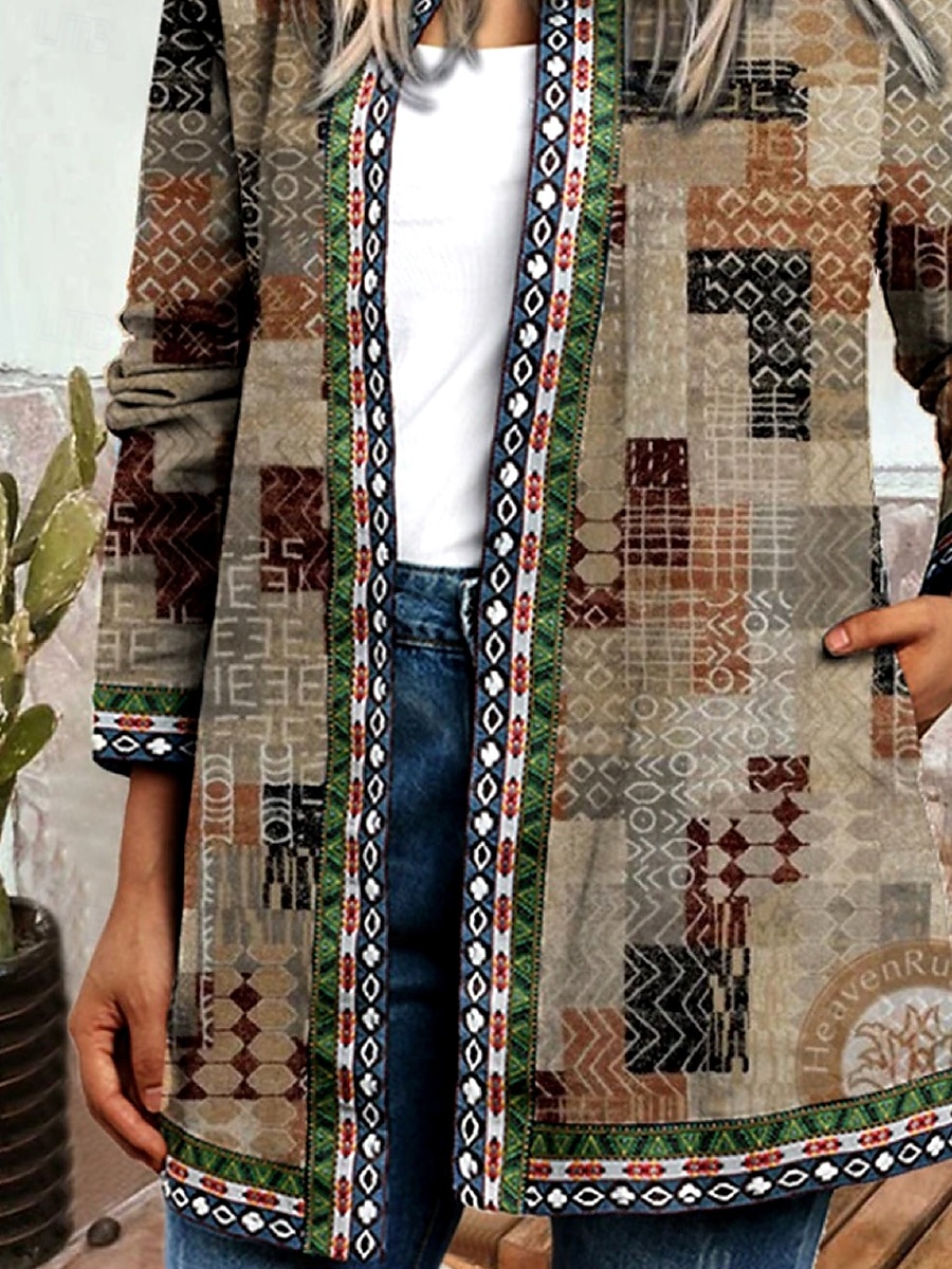Dam Jacka Vardag Fyrkantig hals Mönster Blommig Ledigt / vardag Vintage Lös passning Ytterkläder Långärmad Vår Havsblå S 2025 - $27.99 –P5