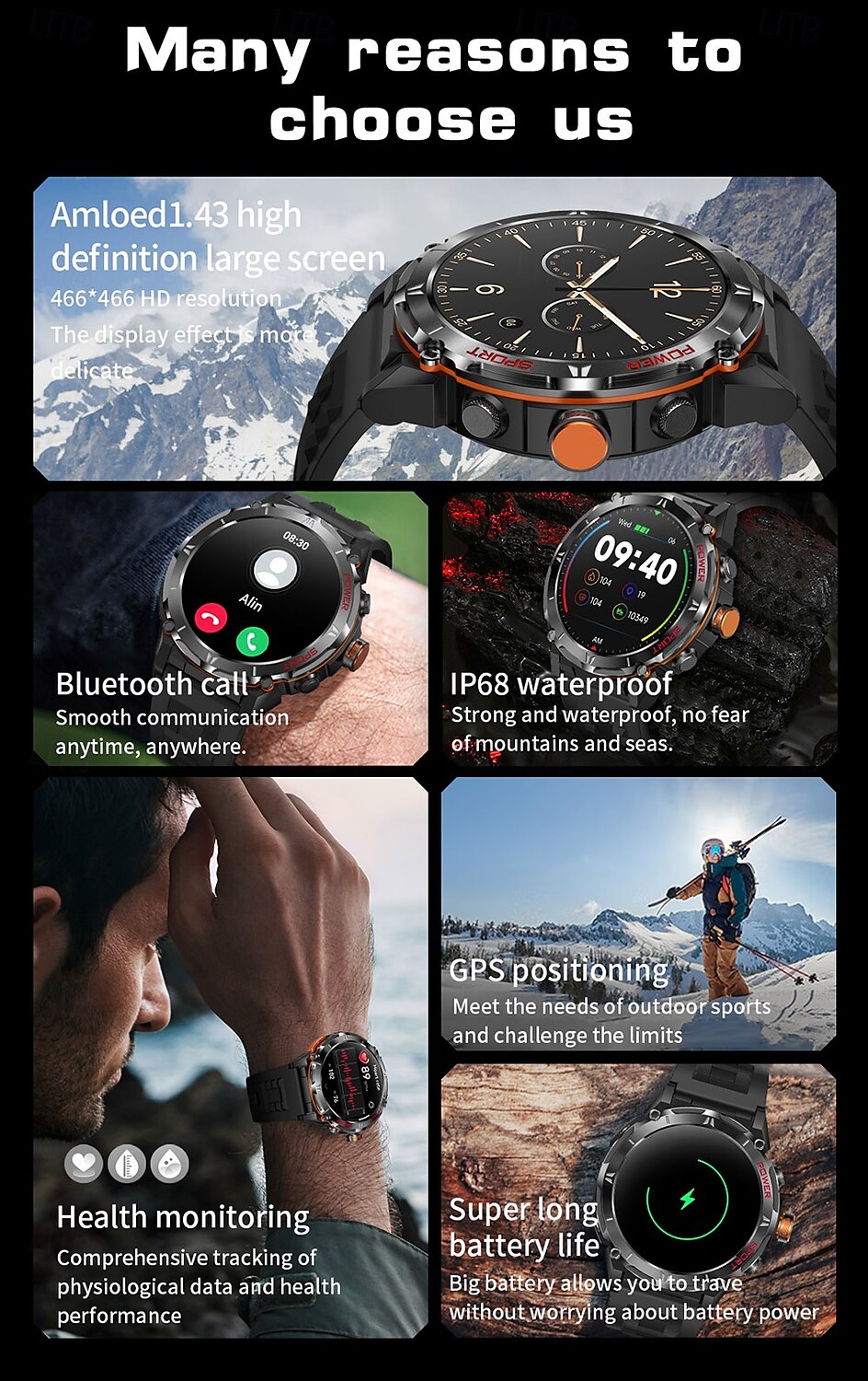iMosi Y8 Slimme horloge 1.43 inch(es) Smart horloge Bluetooth Stappenteller Gespreksherinnering Activiteitentracker Compatibel met: Android iOS Heren GPS Lange stand-by Handsfree bellen IP 67 52 mm 2025 - $76.19 –P2