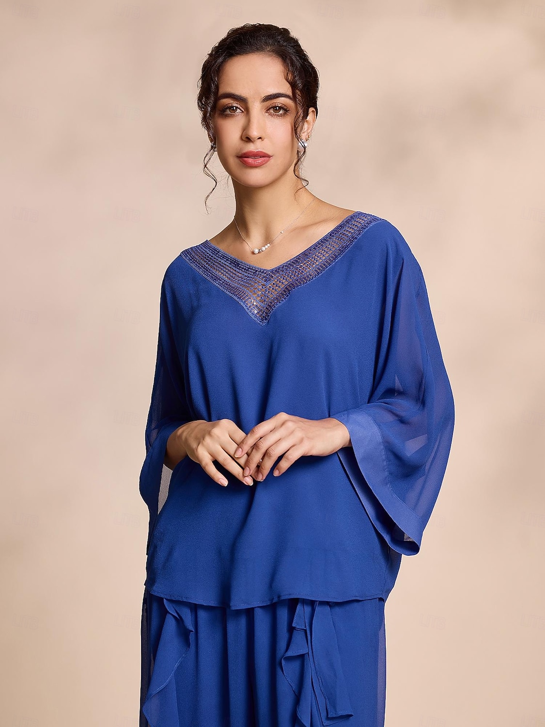 2026年 シフォン カジュアル マジャル スリーブ ディープ V ブラウス  コレクション – $15.69 –P2