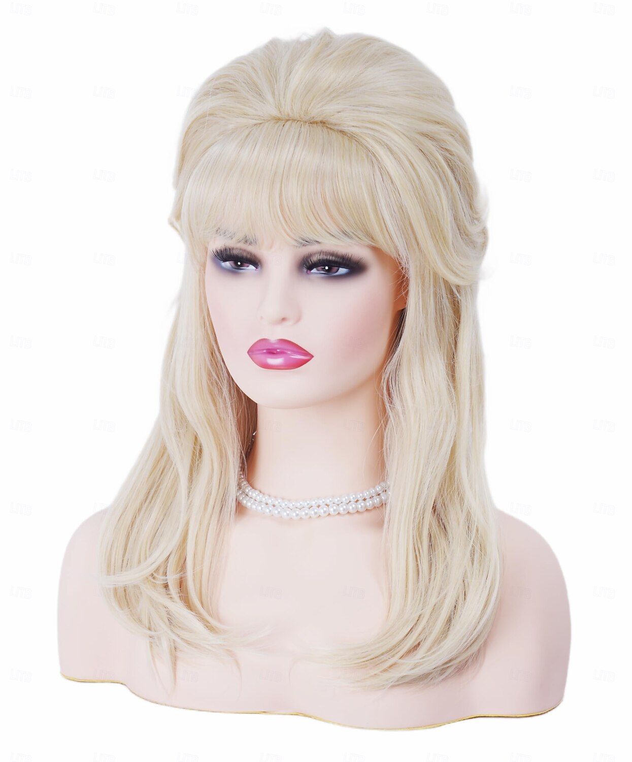 Retro blond lue 50-60-70-tall bikube gull bølgete lue kvinner med pannelugg stor bouffant kostyme-lue karneval fest daglig bruk ikke inkludert briller halloween-luer 2025 - $19.49 –P6