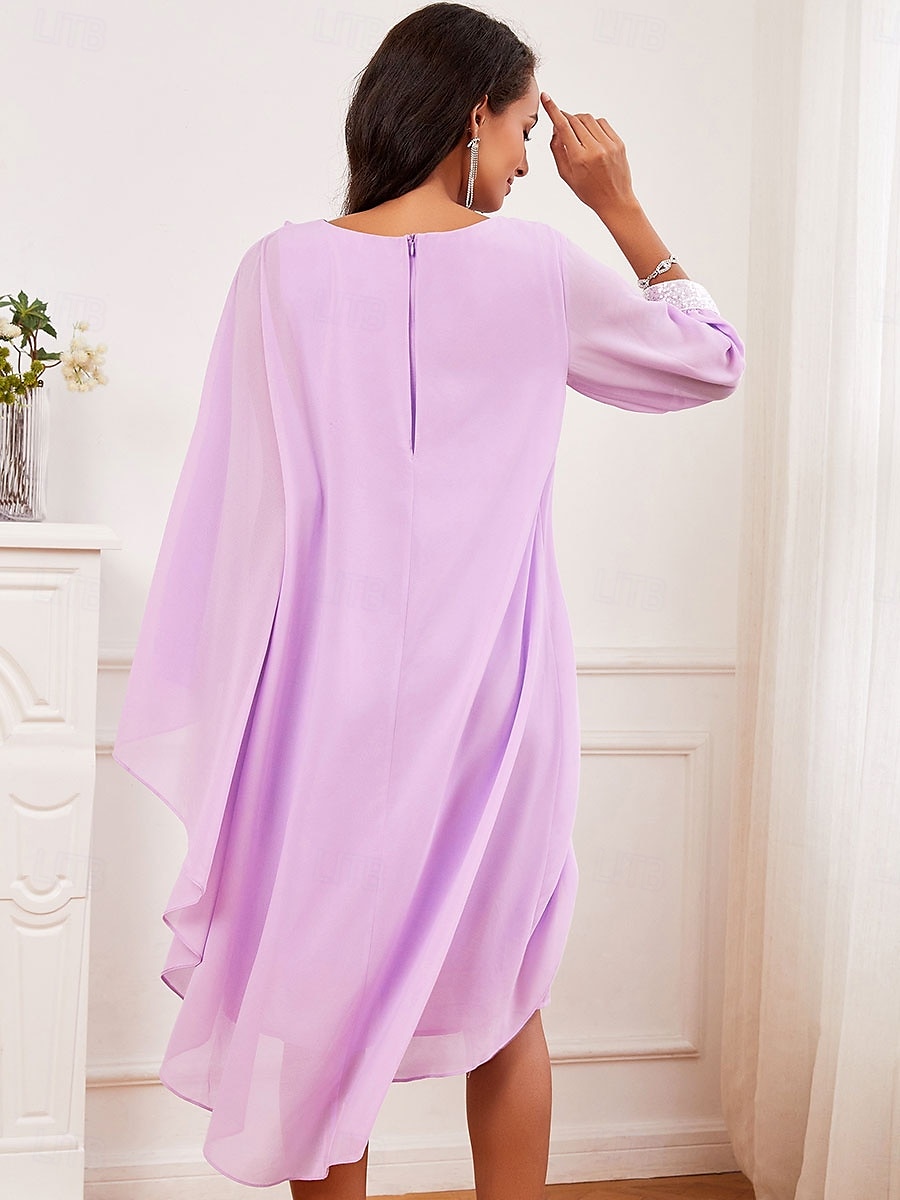 Women's Wedding Guest Cocktail Dress Chiffon Plain Ruffle Flowy Elegant Vintage Summer Midi Dress Crew Neck Flutter Sleeve 2025 - $59.99 –P5