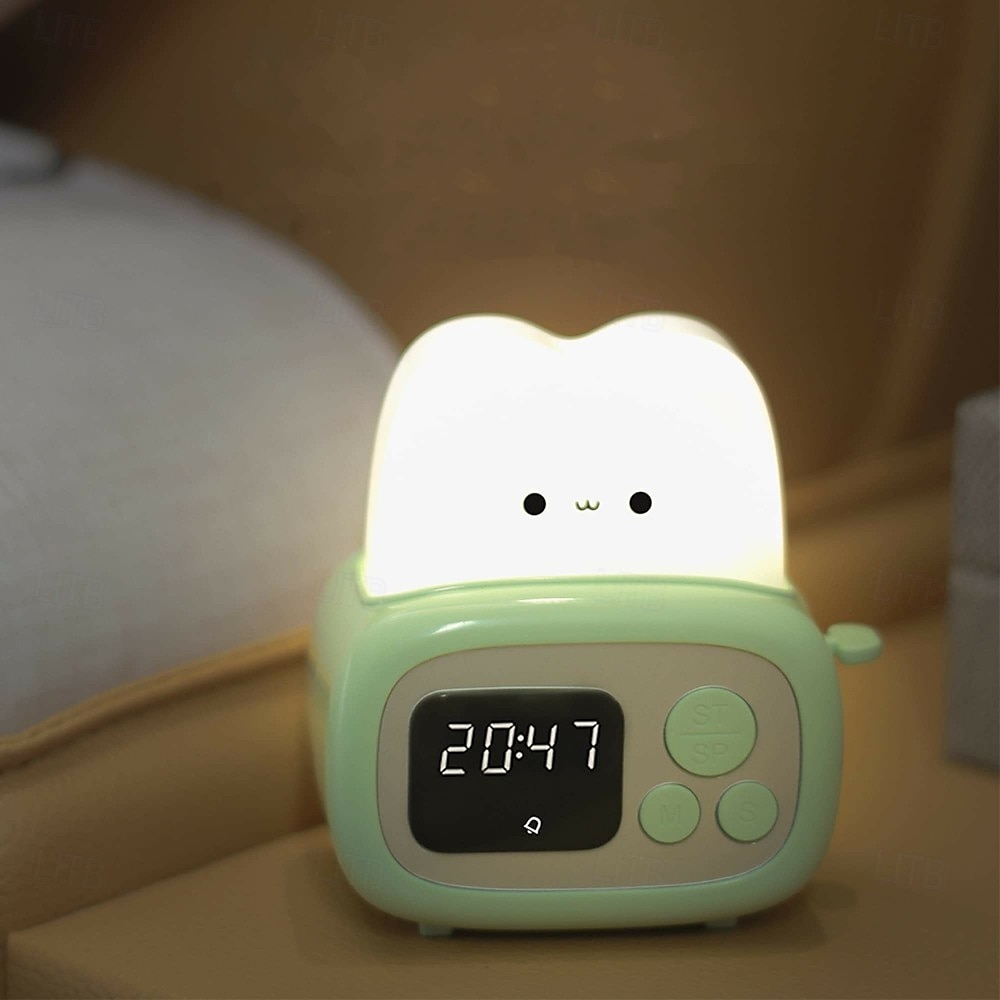 Toast Clock Timer Lamp Cute LED Bread Night Light with USB Dimmable Table Clock Alarm for Kids Soft Light 2025 - $23.99 –P10