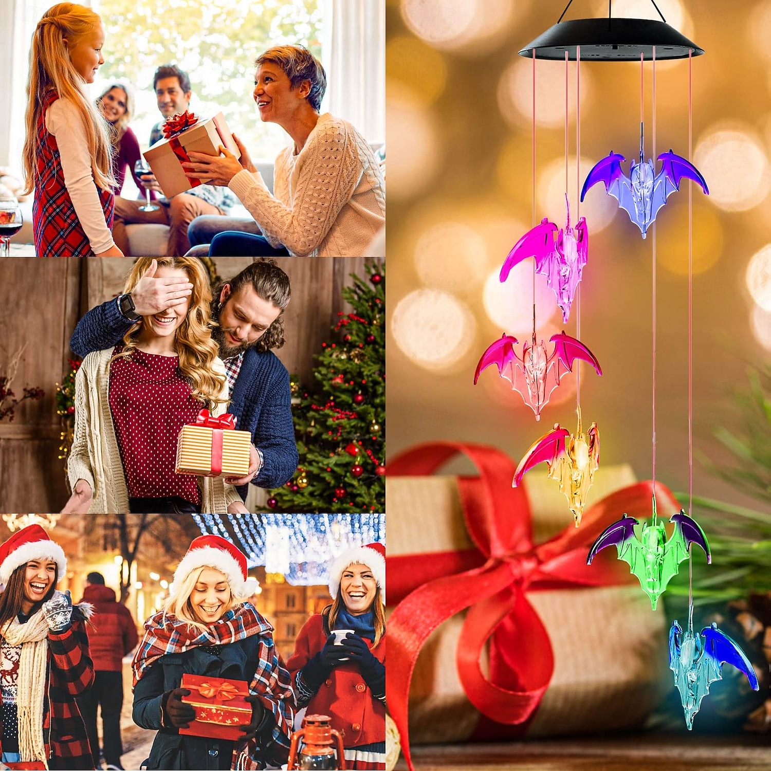 Bat Solar Wind Chimes for Outdoor, Waterproof Color-Changing LED Memorial Bat Wind Chimes Women Gifts for Mom, Automatic Light Sensor Windchimes Birthday Gifts for Party Yard Garden 2026 - $19.99 –P7
