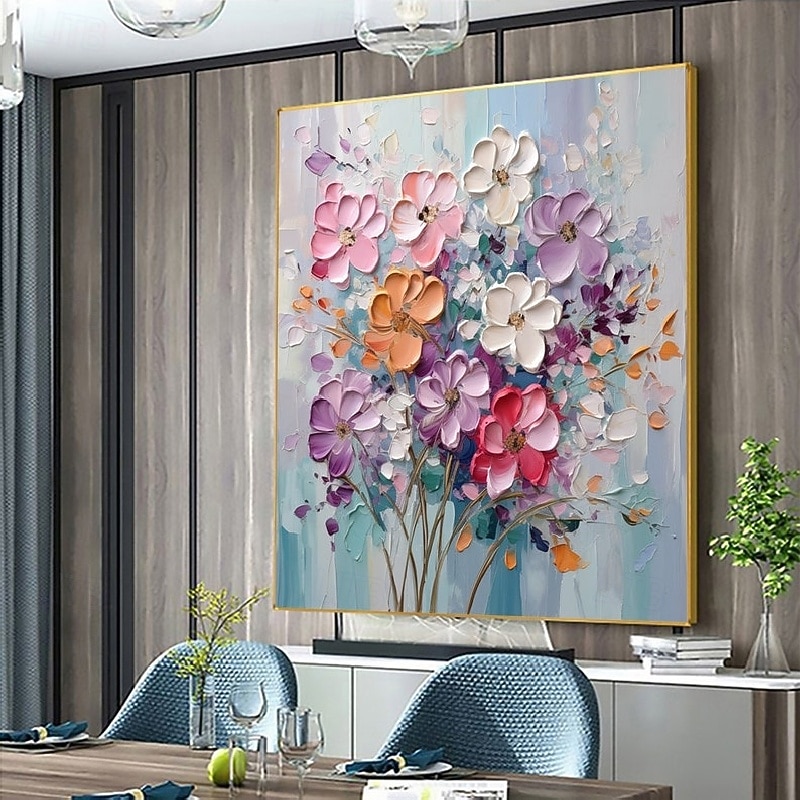 手描き油絵の高級装飾画には花が彩りを添える 特選☆極美品☆手描き油絵の高級装飾画には花が彩りを添える