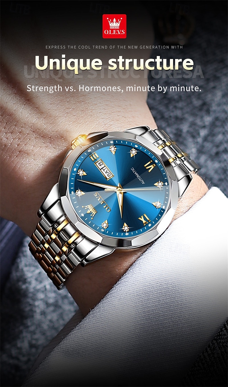 New Olevs Olevs Brand Fashion Trend Men'S Business Watch Decorative Luminous Calendar Week Display Automatic Mechanical Watch Leisure Waterproof Sports Watch 2025 - $74.99 –P1