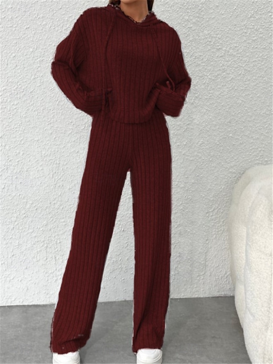dam loungewear set ren färg mode basic street gå ut flygplats stickad hoodie som andas långärmad huvtröja byxa höstkläder 2025 - $31.99 –P3