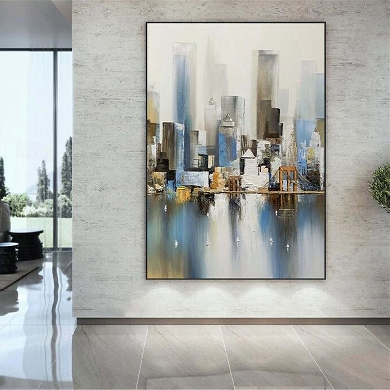 großes abstraktes Stadtgemälde handgemachtes urbanes Kunstgemälde handgemaltes Stadtskyline-Gemälde New York Skyline Ölgemälde New York City Gemälde Wandkunst großes abstraktes Gemälde 2025 - $108.99 –P4