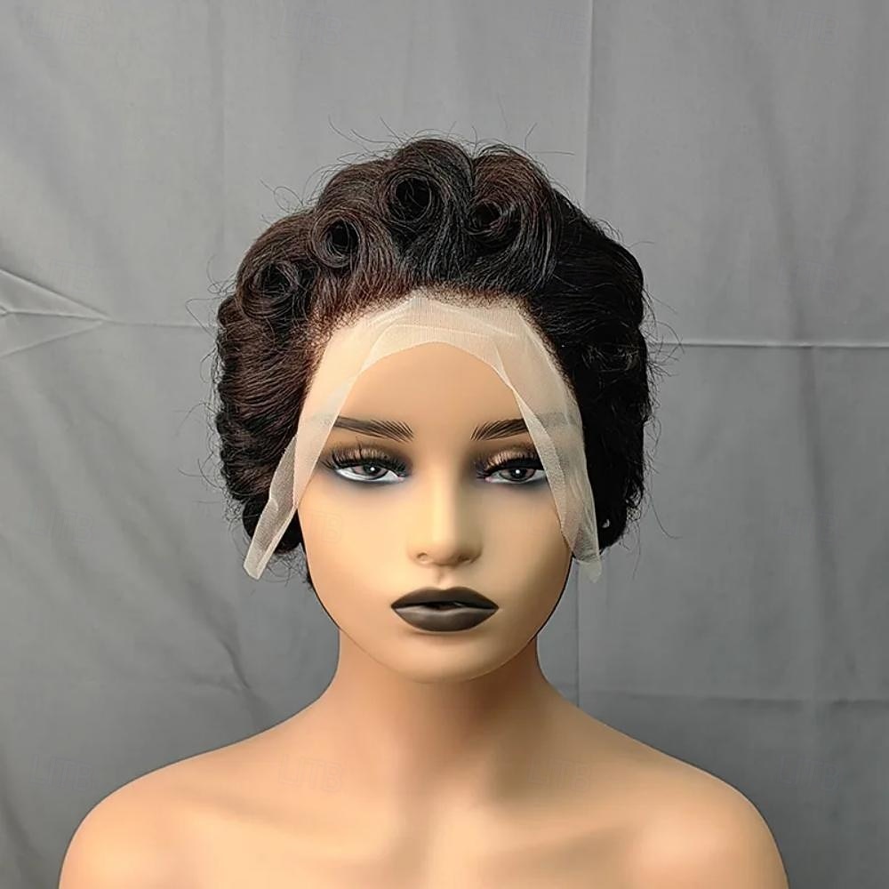 13x4 pixie cut peruk människohår blekta knutar spets frontal pixie peruk med baby hår lockigt bob kort pixie cut spets peruk 2026 - $139.99 –P1