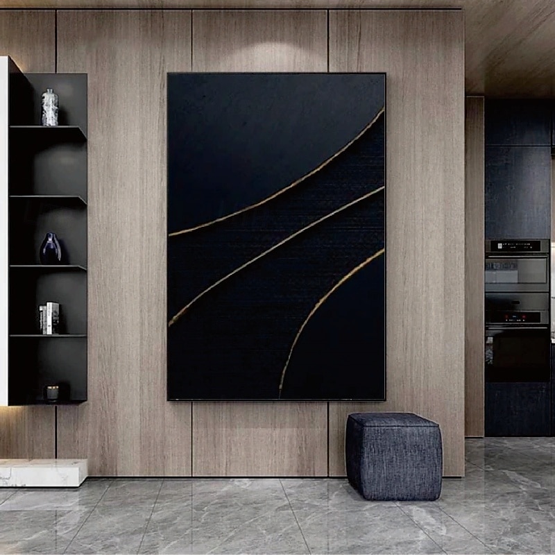 Wabi-Sabi-Kunstwerk, handgefertigte Wandkunst, schwarzes Ölgemälde, Wandkunst, schwarz-goldene Strukturmalerei, goldene Strukturwandkunst, schwarzes abstraktes Gemälde, handgefertigtes modernes 2025 - $125.99 –P5