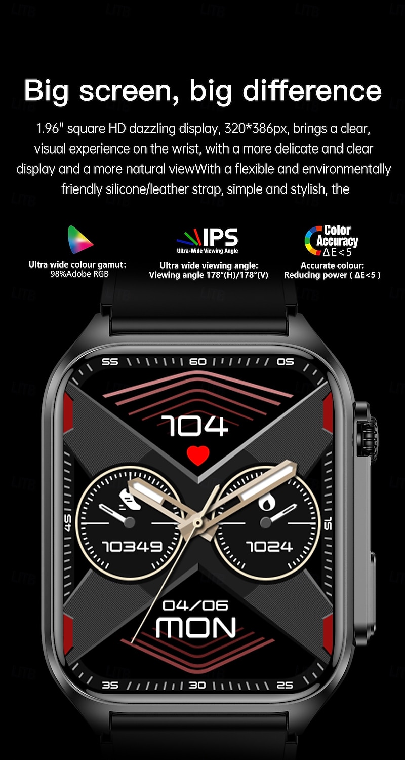 TK12 Smart Watch 1.96 inch Smartwatch Fitness Running Watch Bluetooth ECG+PPG Pedometer Call Reminder Compatible with Smartphone Women Men Long Standby Hands-Free Calls Waterproof IP 67 46mm Watch 2025 - $69.99 –P2