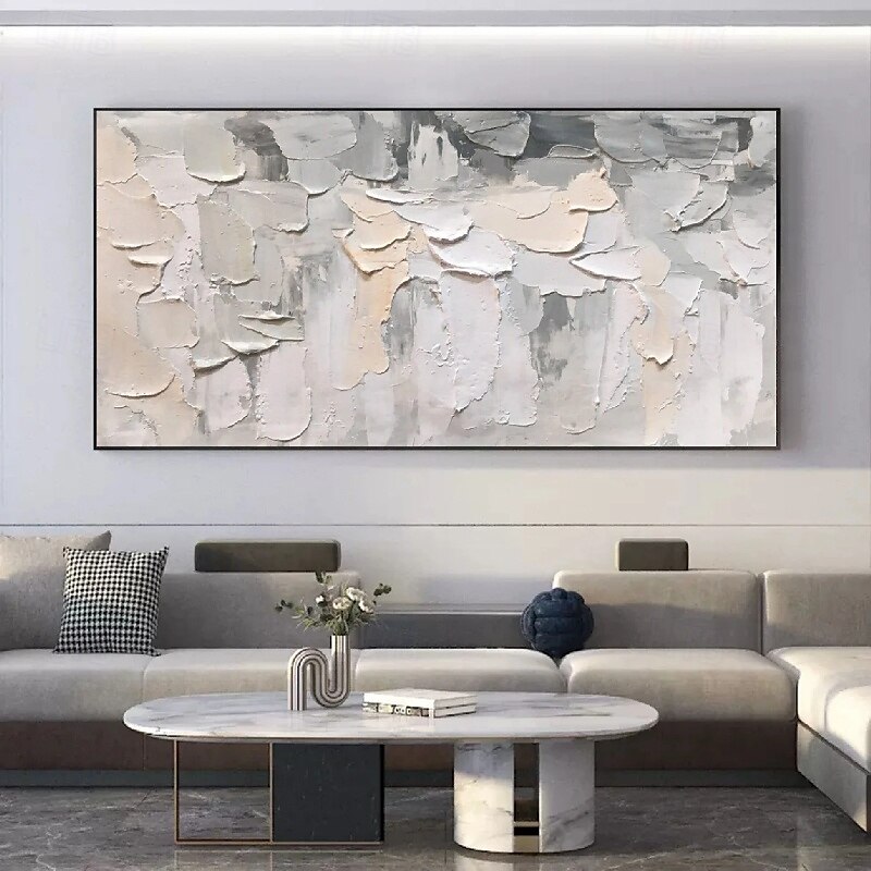 3D-Blumenölgemälde, handgemalt, dickes Strukturölgemälde, beige-weißes Gemälde auf Leinwand, abstraktes strukturiertes Ölgemälde für Wandkunst, Gemälde für Wohnzimmer 2025 - $75.99 –P1