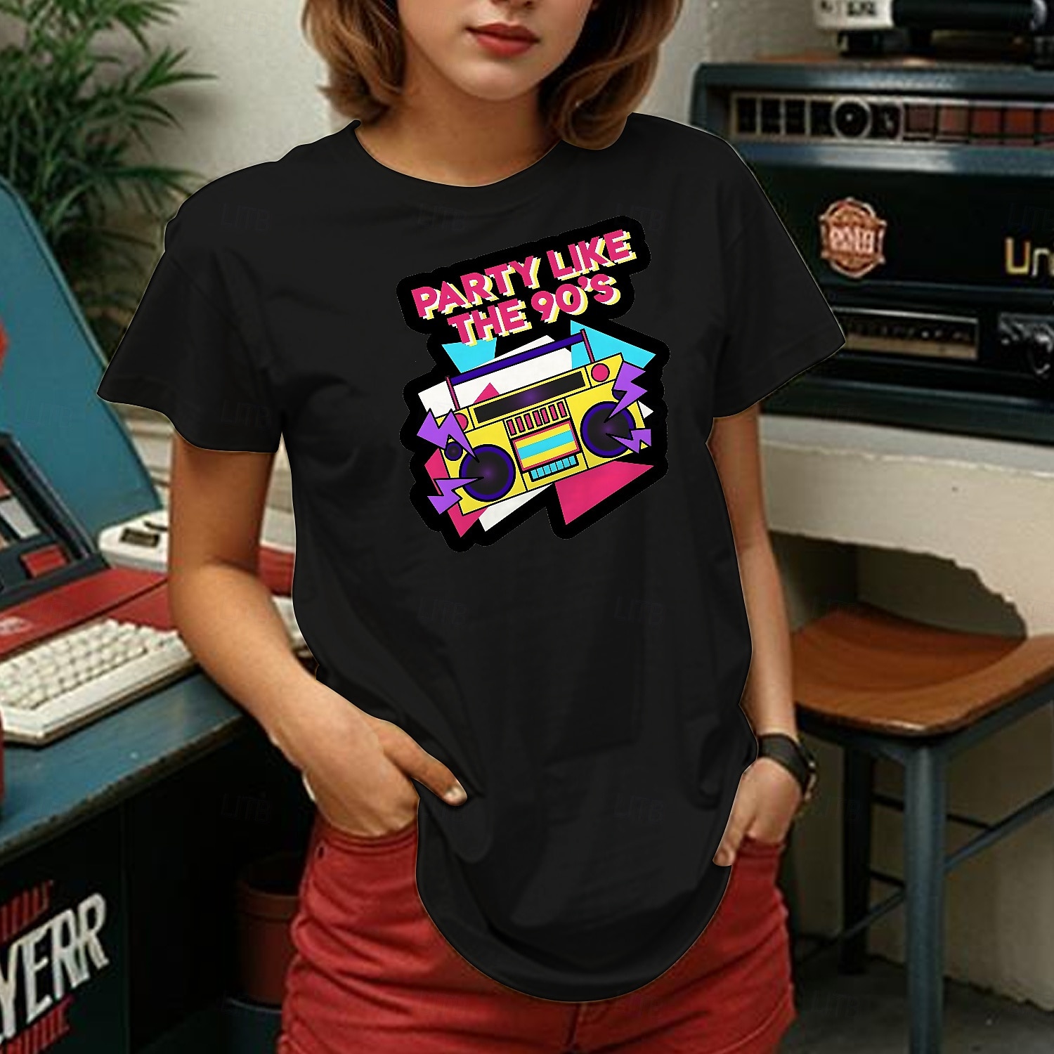 retro vintage tričko basic trička z 90. let pro dospělé dámské horké razítkové párty ležérní denní směs bavlny 2025 - $15.49 –P6