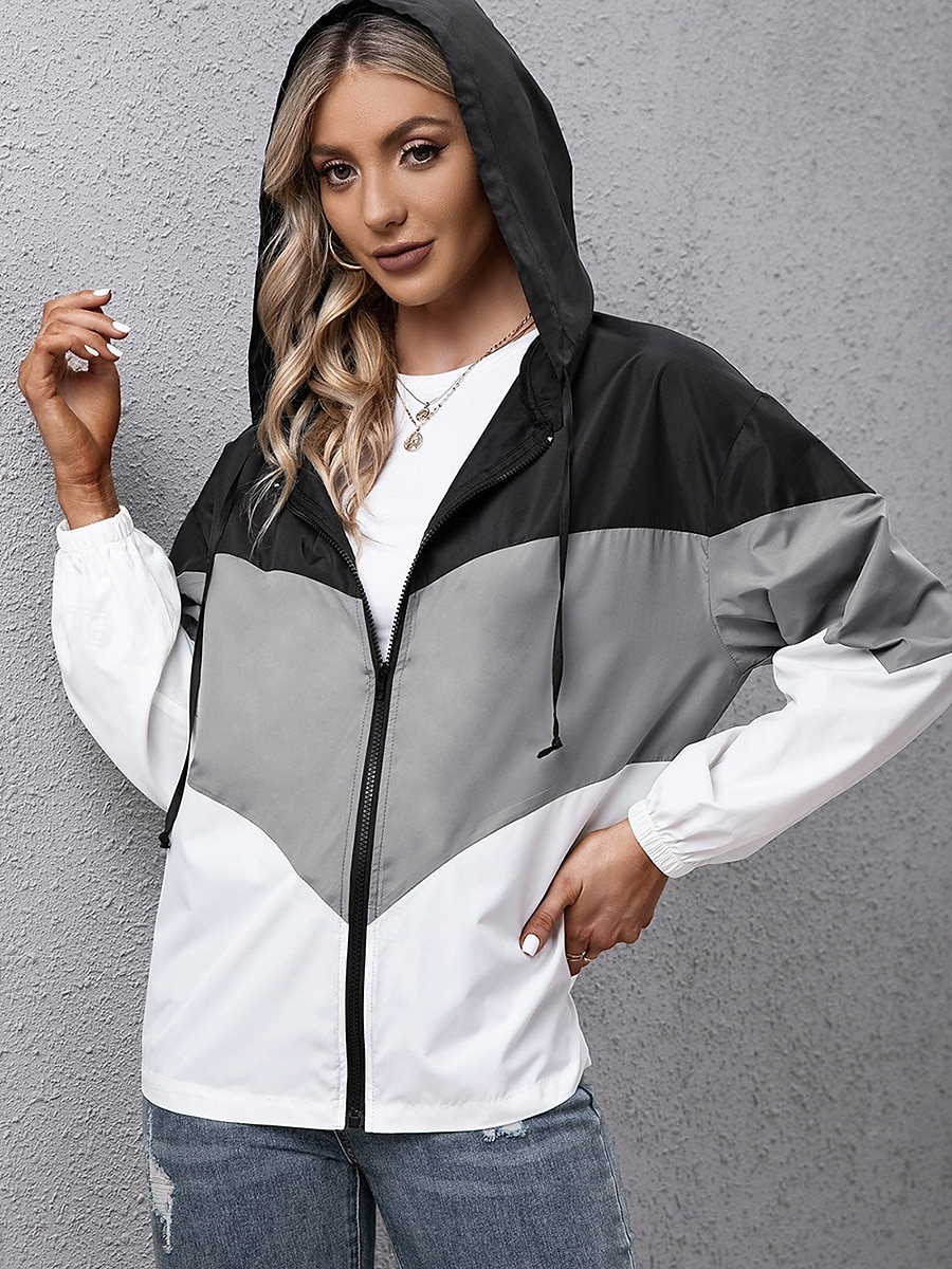 Women's Hoodied Jacket Dailywear Patchwork Multi Color Windproof Vintage Loose Fit Outerwear Long Sleeve Summer claret S 2025 - $46.99 –P5