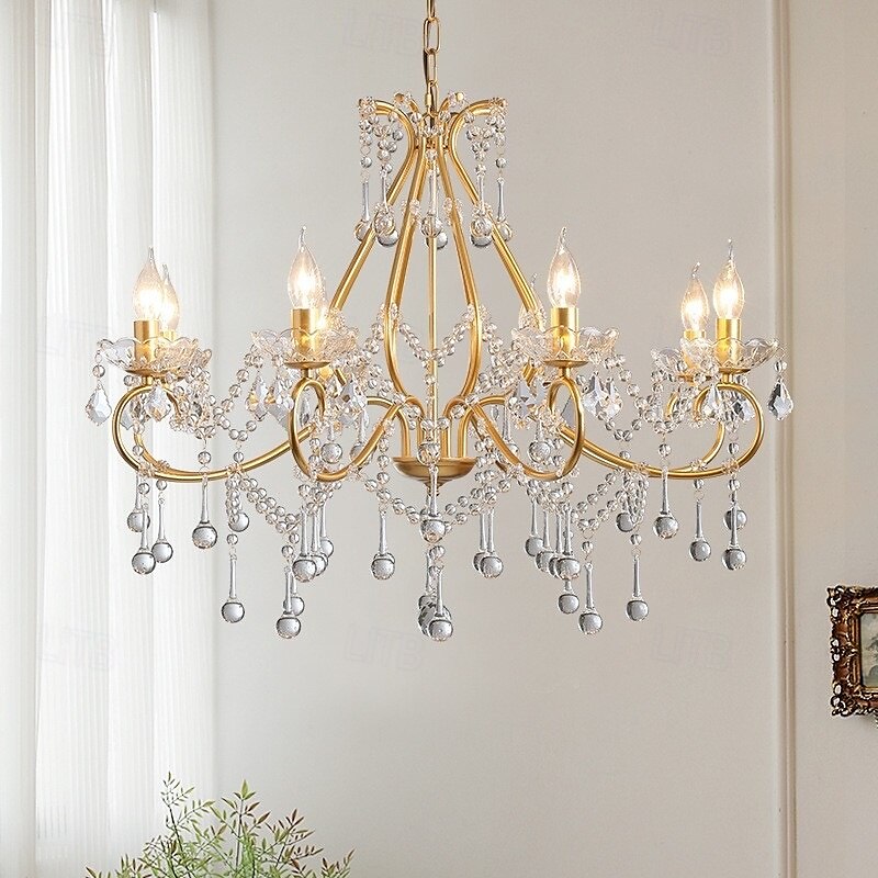 lampadario a led bianco caldo 6/8 luci 60cm/80cm lampadario di design unico in cristallo europeo di lusso francese retrò e12/e14 per camera da letto sala da pranzo 110-240v del 2025 a $515.99 –P4