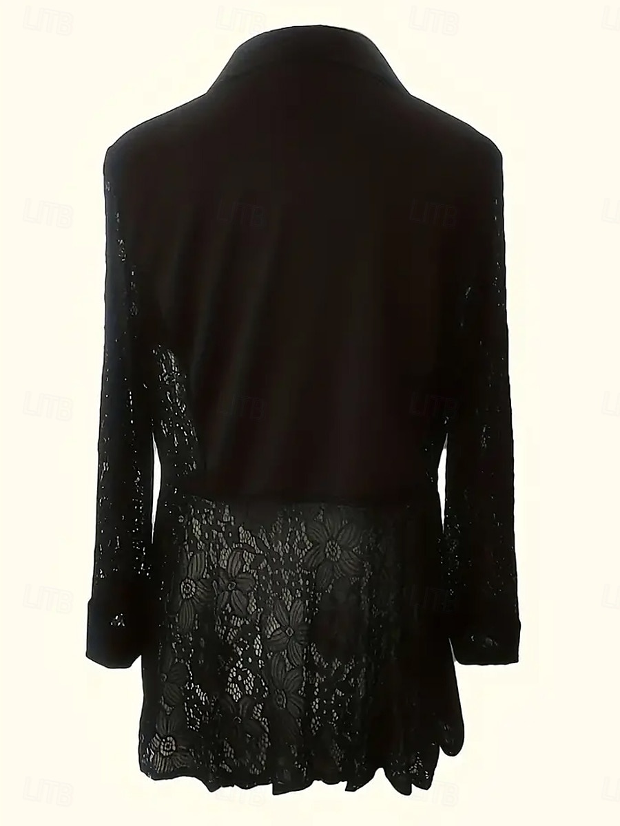 Dame Blazer Formell Lapper Helfarge Fritid / hverdag Mote Normal Yttertøy Langermet Vår Svart S 2025 - $52.99 –P5
