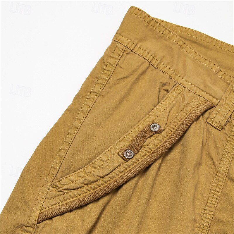 1to3Shop Men's Casual Chino Cargo Shorts – 3/4 Length, Multi-Pocket, Below Knee, Solid Colors (28-38" Waist)