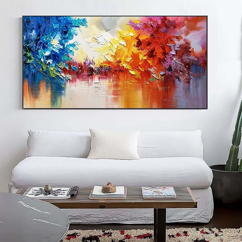 handgemalte abstrakte blaue Waldgemälde auf Leinwand, handgemachtes, farbenfrohes, strukturiertes Acrylgemälde, Wandkunst, handgemaltes Kunstwerk, grünes Ölgemälde für Wohnzimmer, Büro, 2025 - $116.99 –P5