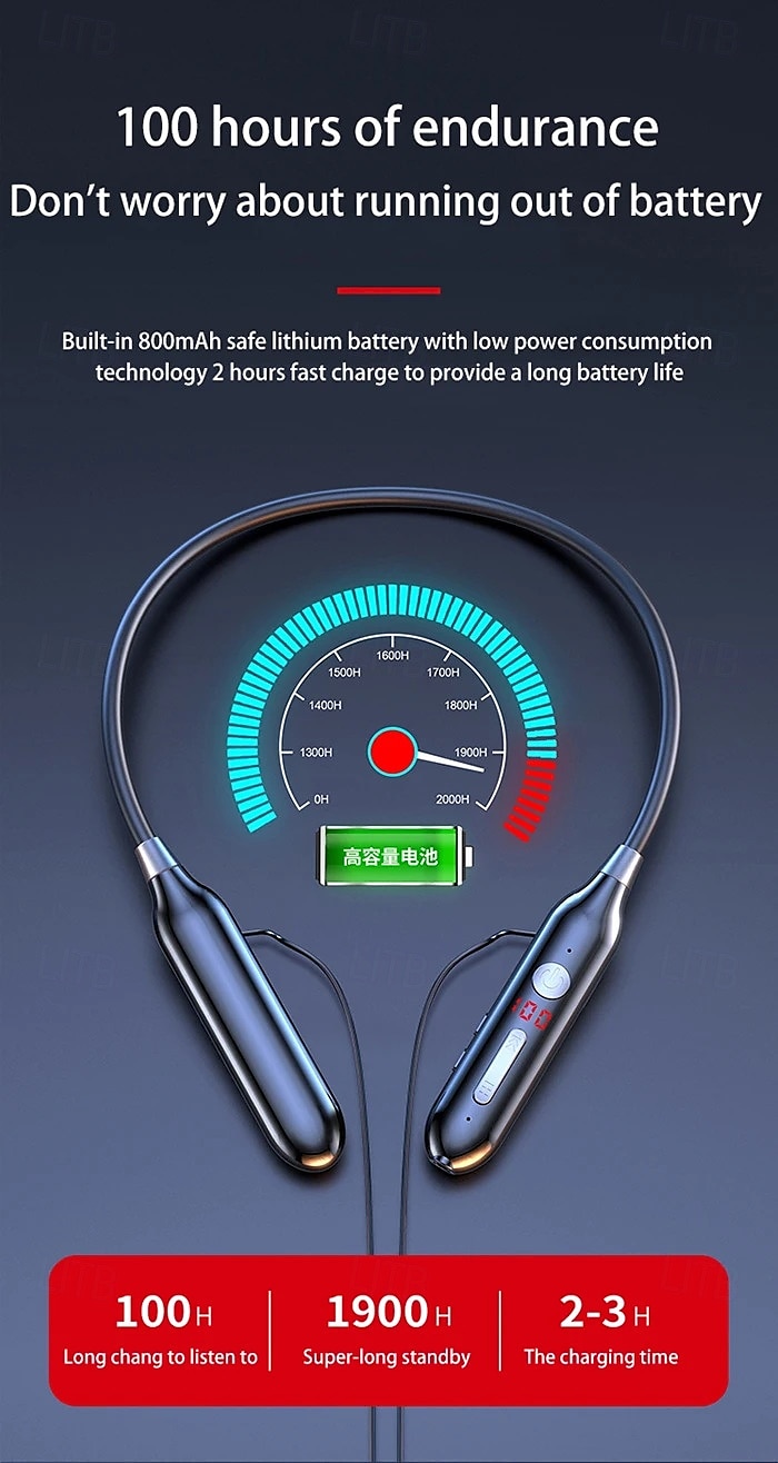 100 Hour Music Wireless Bluetooth Earphone 9D Strong Bass in Ear Sport Headset Neckband With Output MIC 2025 - $21.99 –P7