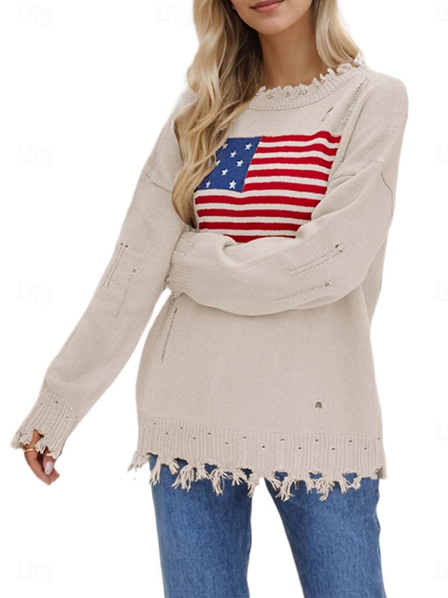 Femme Pull Chandail mode Décontractées Couleur unie Col Ras du Cou Imprimer Épaule tombante manche longue Hauts longs Tricoter du quotidien Sortie bleu marine Beige Automne Hiver de 2025 ? $67.99 –P2