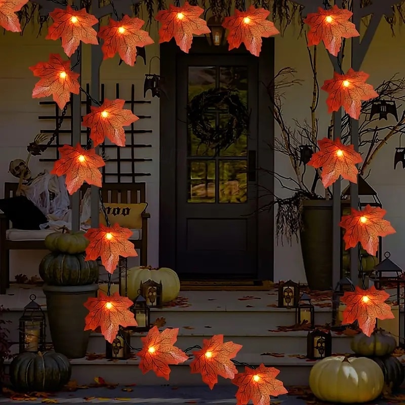 Ghirlandă artificială cu frunze de arțar cu energie solară 6,5 m 30 led-uri de Ziua Recunoștinței Halloween frunze de toamnă decorare în aer liber grădină interioară terasă șemineu pentru iluminat 2025 - $14.49 –P11