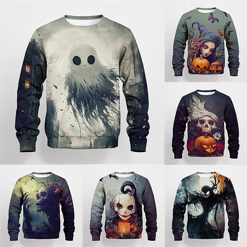 Halloween Pojkar 3D Grafisk Dödskalle Tröja Långärmad Vår Höst Mode Grundläggande Polyester Barn 4-12 år Rund hals Utomhus Ledigt Dagligen Normal 2025 - $16.49 –P1