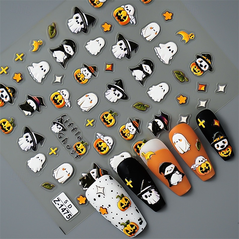 5D embosované nálepky na nehty s halloweenskou dýní – děsivý a detailní dýňový design pro strašidelnou manikúru a nail art 2025 - $6.49 –P5