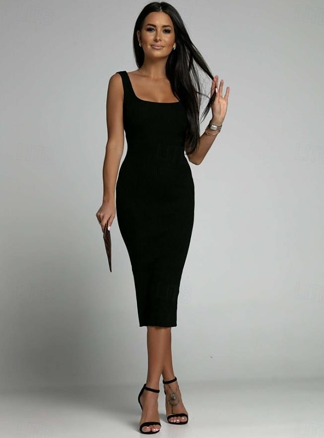 robe noire Robe unie Robe de cocktail noire Femme Robe mi-longue Accueil froid Plein Air Rendez-vous Décontractées Col Ras du Cou Sans Manches Standard Noir Blanche Bleu S M L XL 2XL de 2025 ? $27.99 –P1