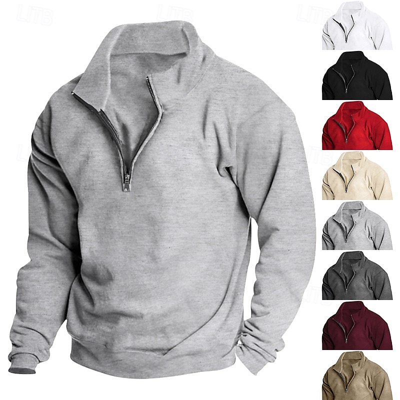 Men's Sweatshirt Polar Fleece Quarter Zip Sweatshirt Apricot Black White Wine Red Half Zip Plain Sports & Outdoor Daily Holiday Streetwear Basic Casual Fall & Winter Clothing Apparel Hoodies 2025 - $28.99 –P1