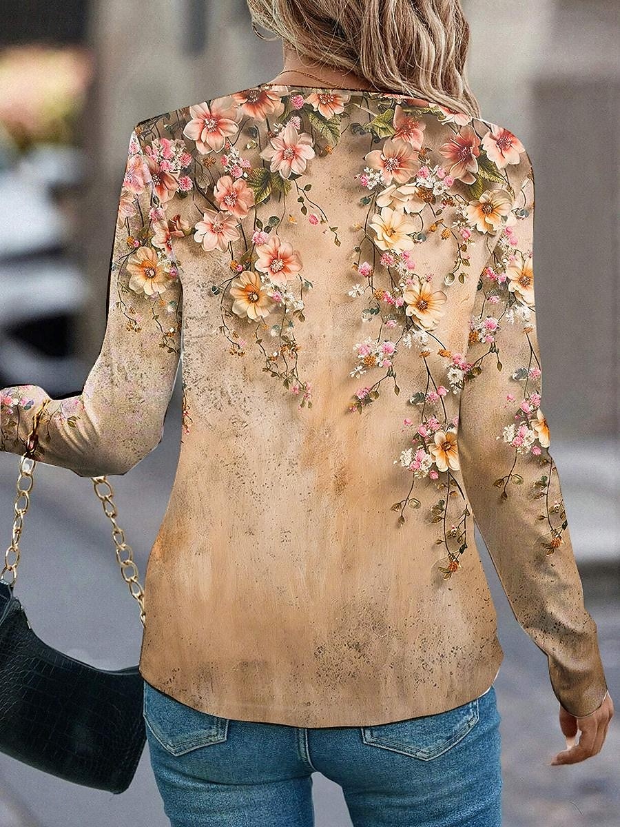 Tunică pentru femei T-Shirt Modă Casual Print Manșon Lung Bluze Regulate Guler Rotund Zilnic Galben Roz Albastru Primăvară Toamnă 2025 - $22.99 –P4