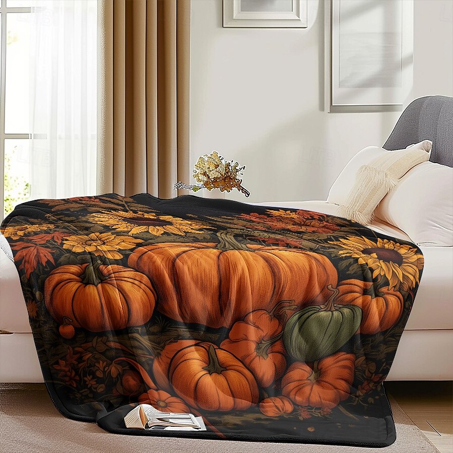 coperta con decorazione di Halloween a forma di zucca di Jack O' Lantern - pile morbido e accogliente con motivo a zucca festivo - perfetto per decorazioni di Halloween e per tenersi al caldo del 2025 a $25.99 –P4
